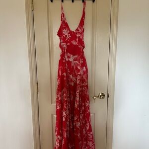 Free People Coral Red Floral Maxi Open Back halter Dress